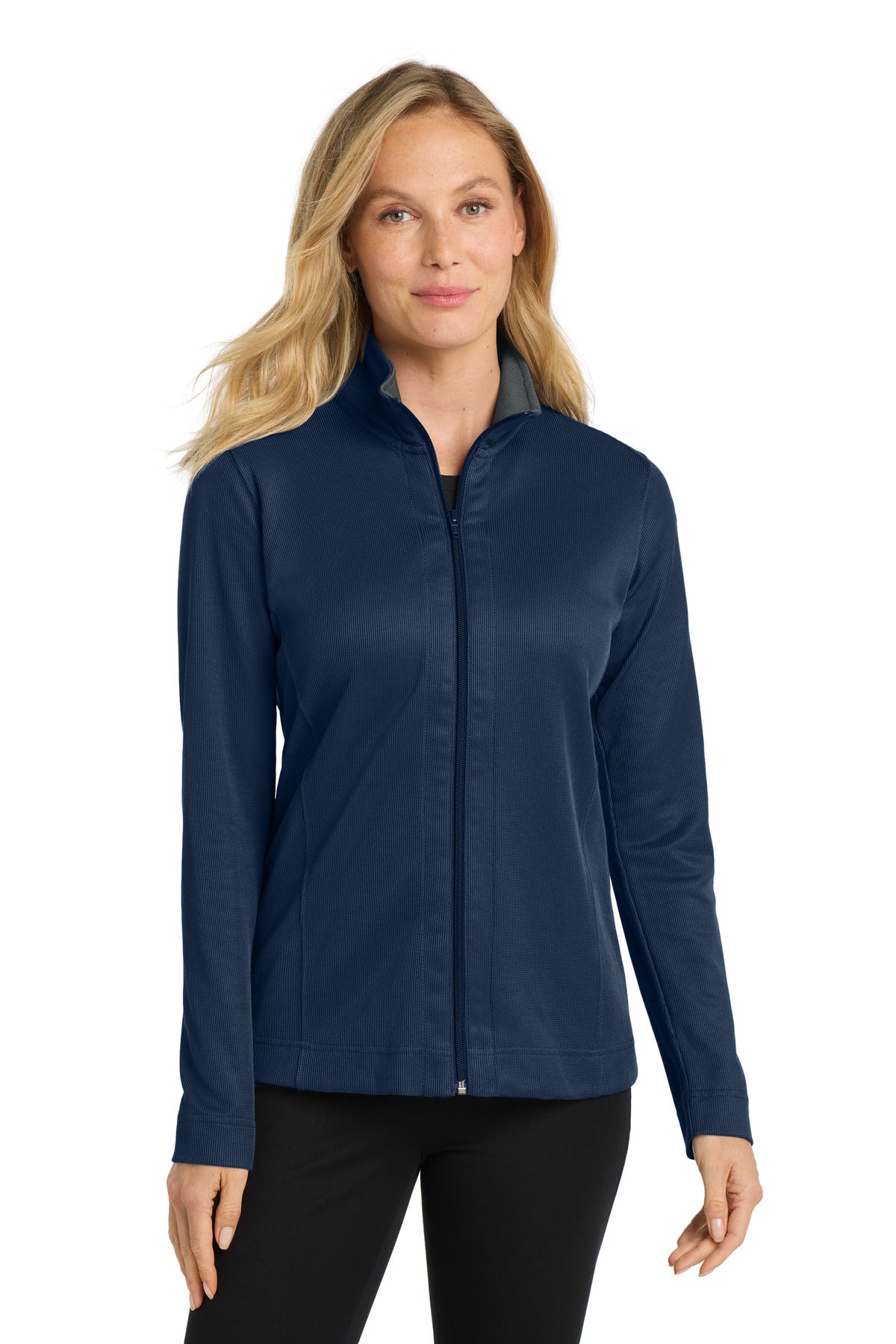 Port Authority Women's Vertical Texture Full-Zip Jacket - True Navy/ Iron Grey