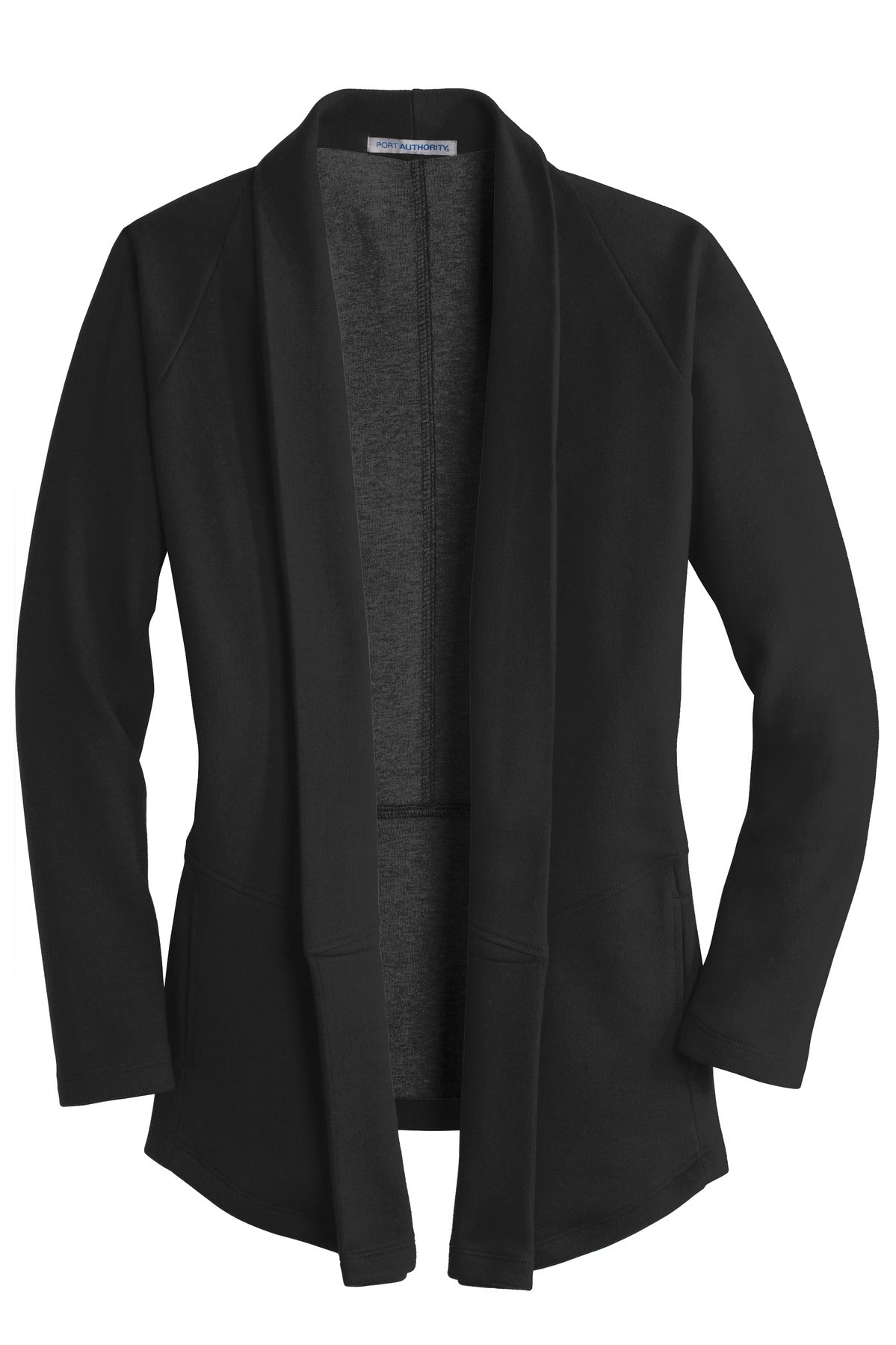 Port Authority Women's Interlock Cardigan - Deep Black/ Charcoal Heather