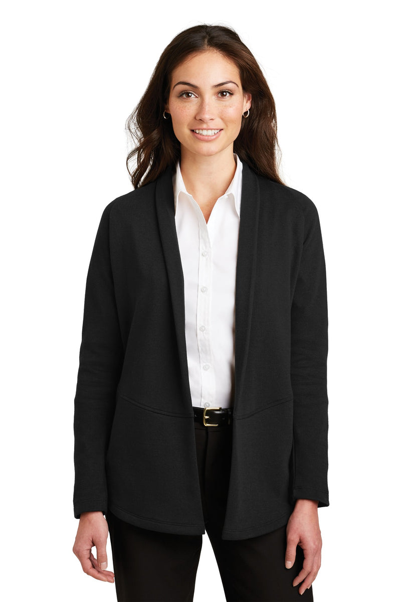 Port Authority Women's Interlock Cardigan - Deep Black/ Charcoal Heather