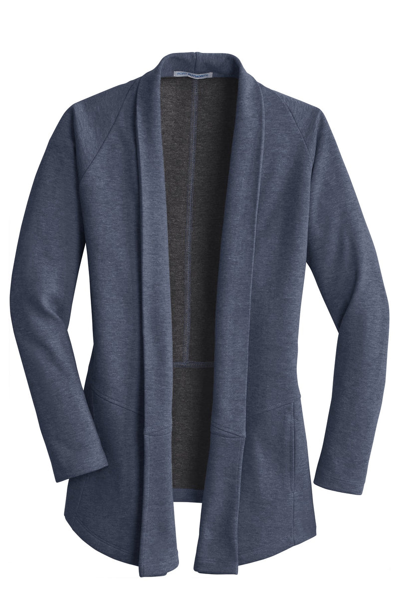 Port Authority Women's Interlock Cardigan - Estate Blue Heather/ Charcoal Heather