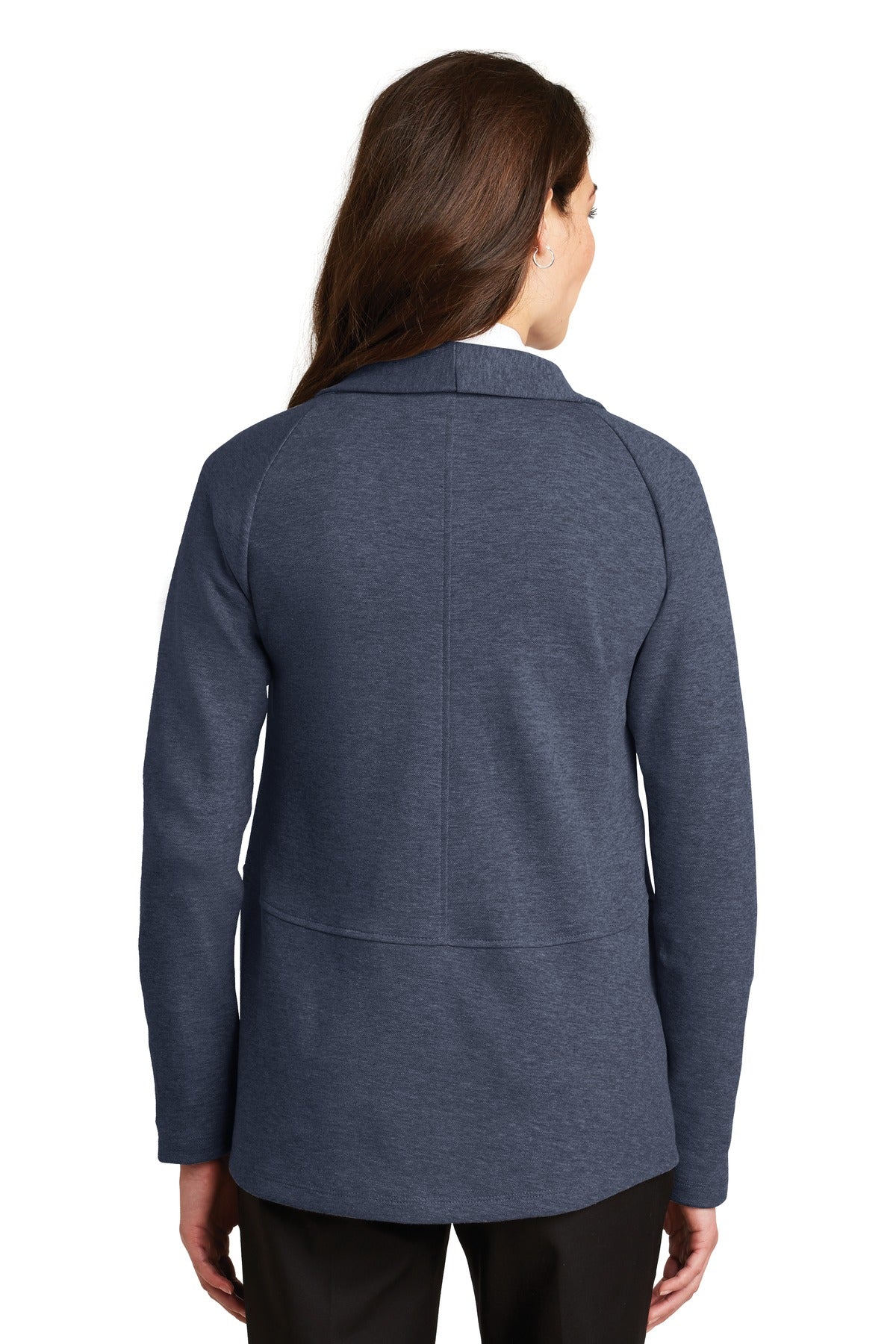 Port Authority Women's Interlock Cardigan - Estate Blue Heather/ Charcoal Heather