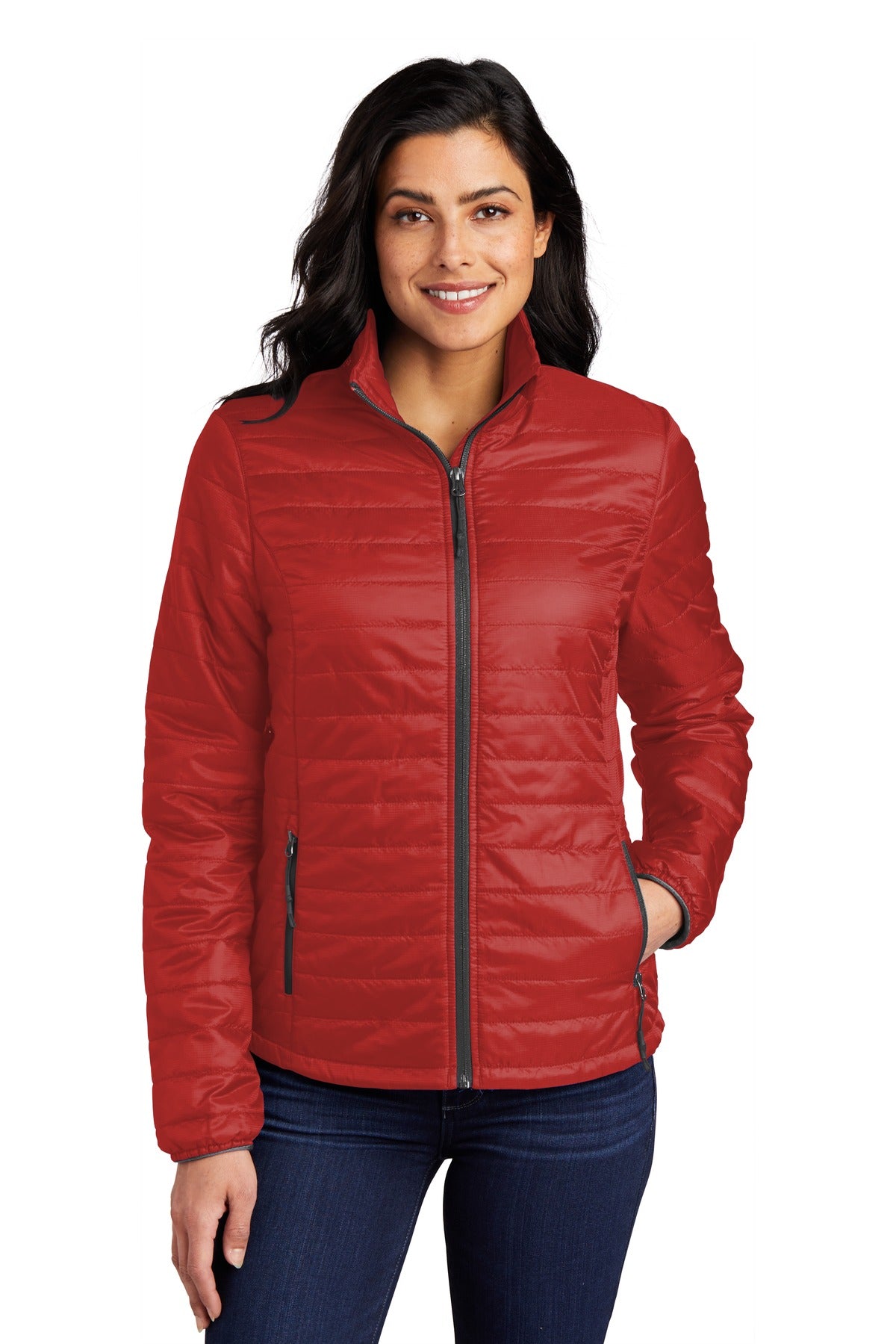 Port Authority Women's Packable Puffy Jacket - Fire Red/ Graphite