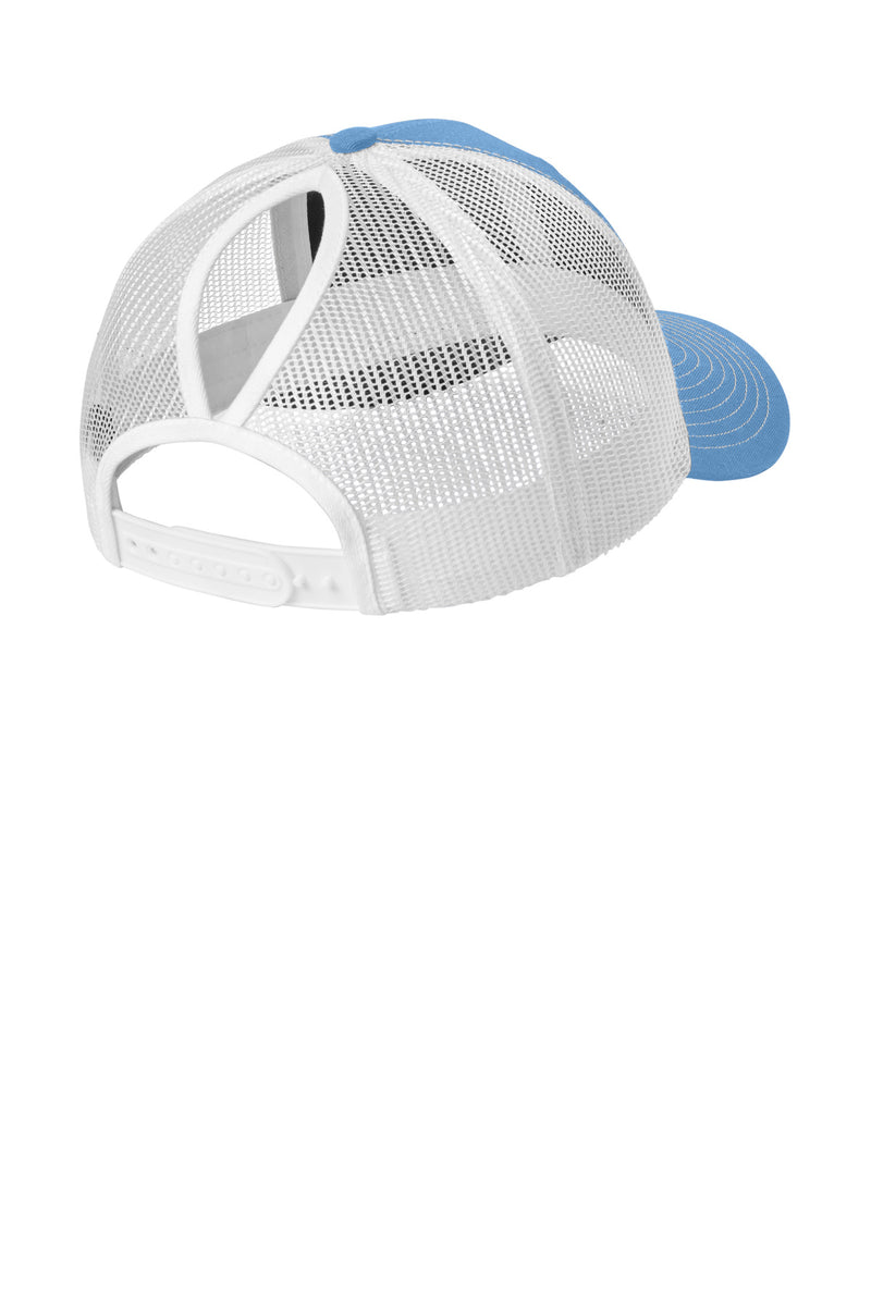 Port Authority Snapback Ponytail Trucker Cap - Carolina Blue/ White