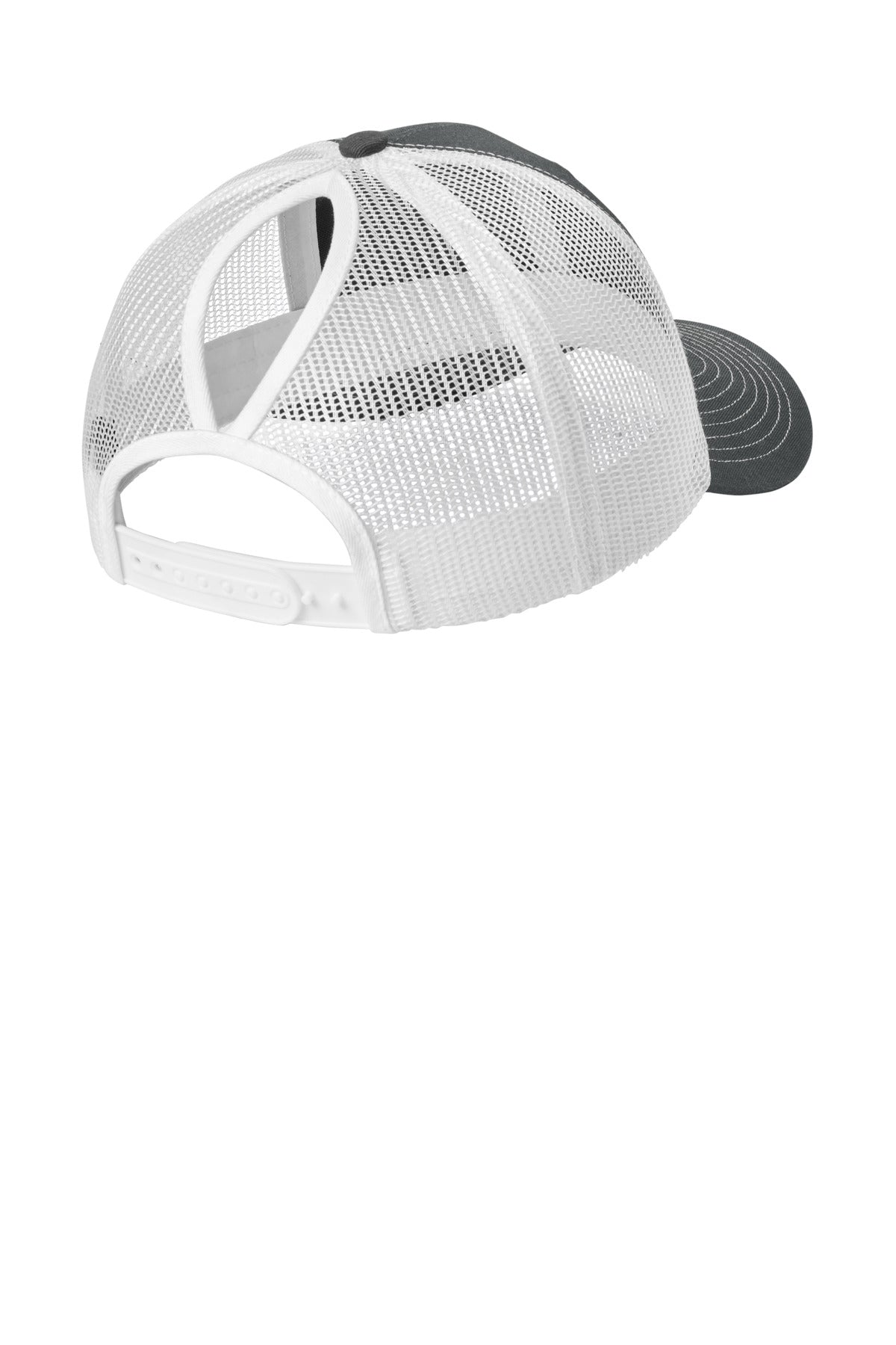 Port Authority Snapback Ponytail Trucker Cap - Grey Steel/ White