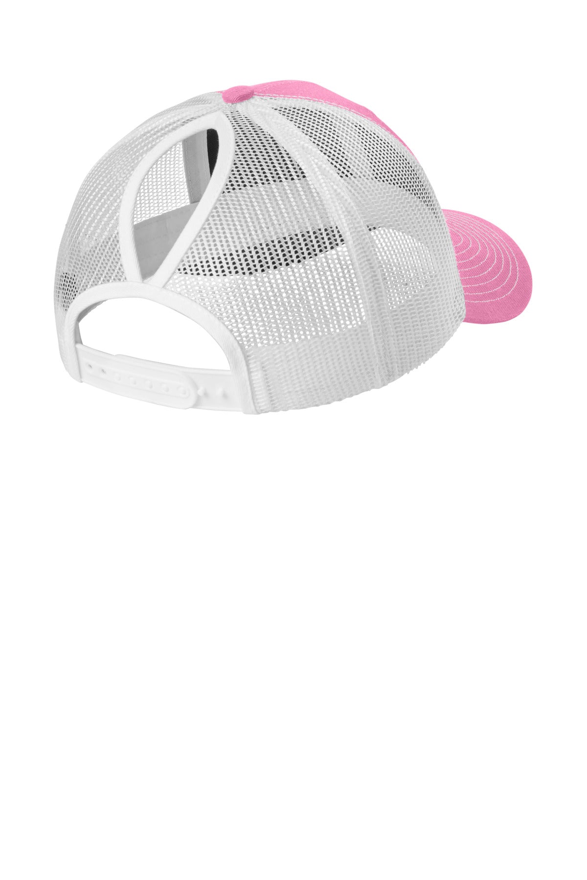 Port Authority Snapback Ponytail Trucker Cap - True Pink/ White