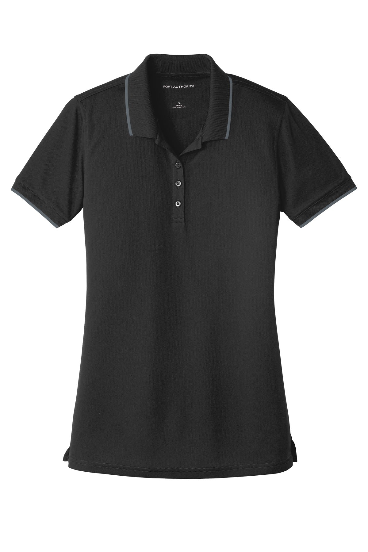 Port Authority Women's Dry Zone UV Micro-Mesh Tipped Polo - Deep Black/ Graphite