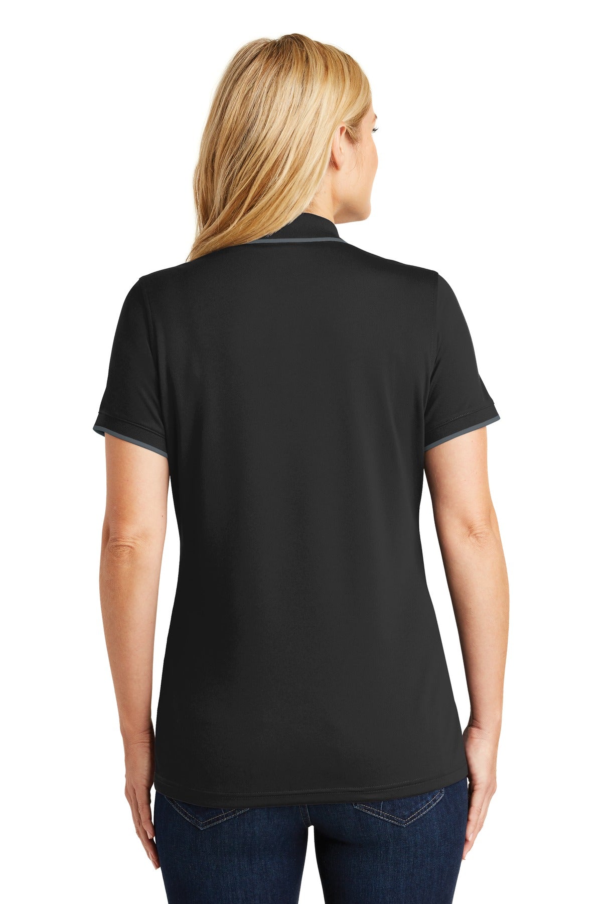 Port Authority Women's Dry Zone UV Micro-Mesh Tipped Polo - Deep Black/ Graphite