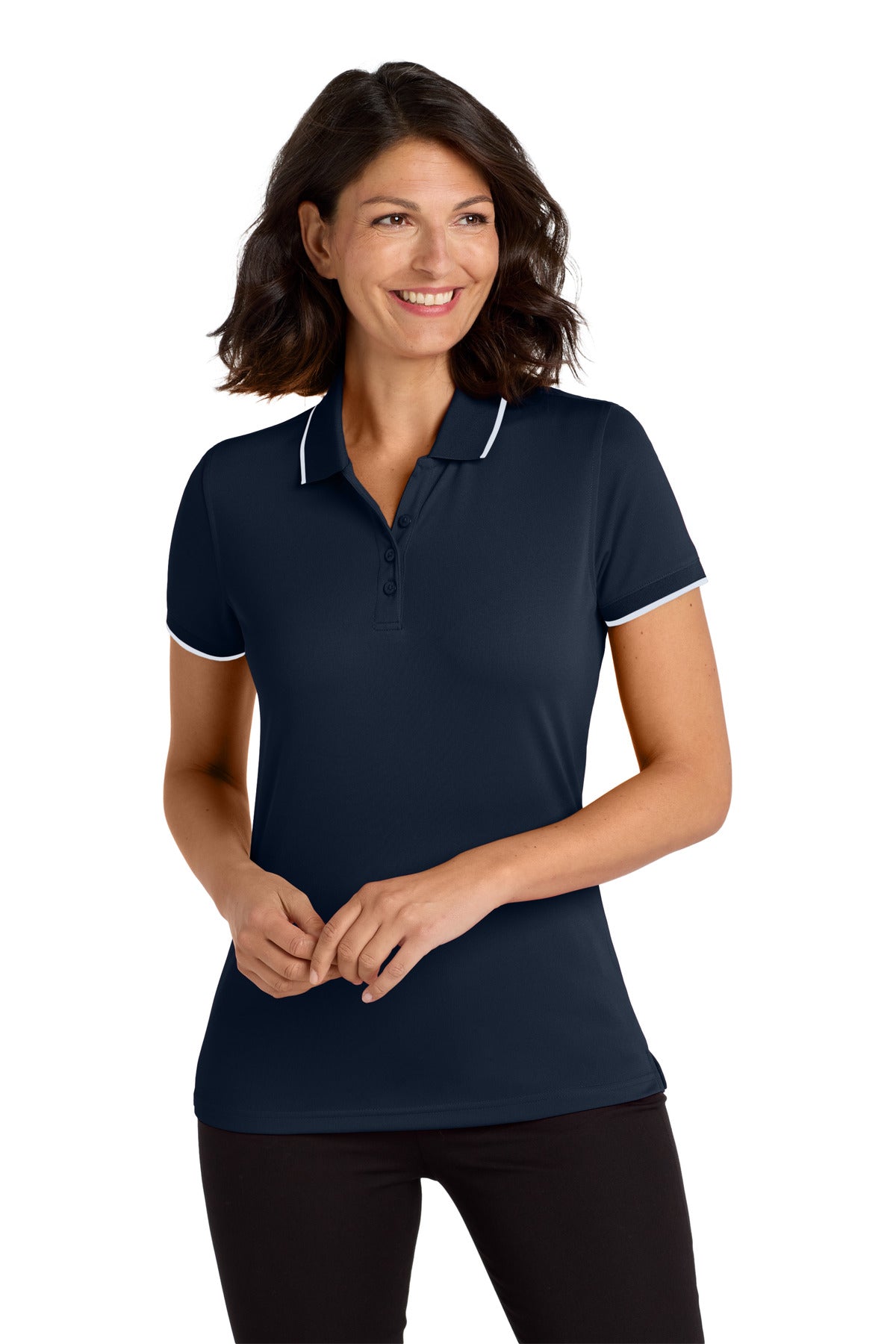 Port Authority Women's Dry Zone UV Micro-Mesh Tipped Polo - River Blue Navy/ White