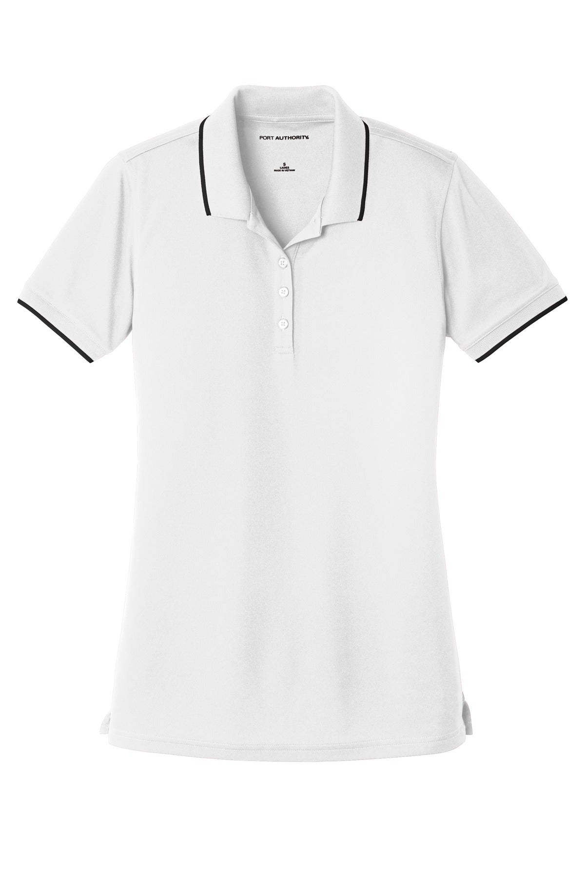 Port Authority Women's Dry Zone UV Micro-Mesh Tipped Polo - White/ Deep Black