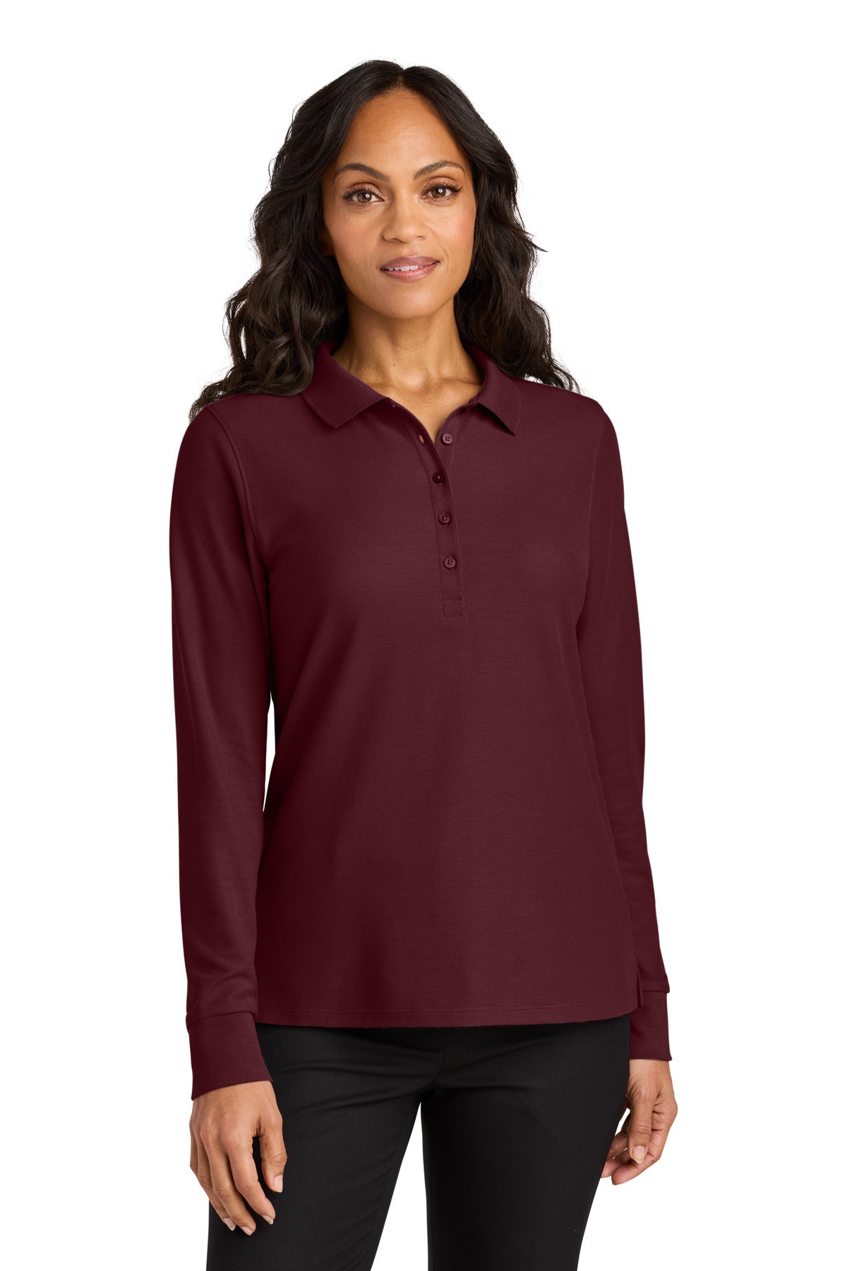 Port Authority Women's Wearever Signature Pique Long Sleeve Polo - Burgundy