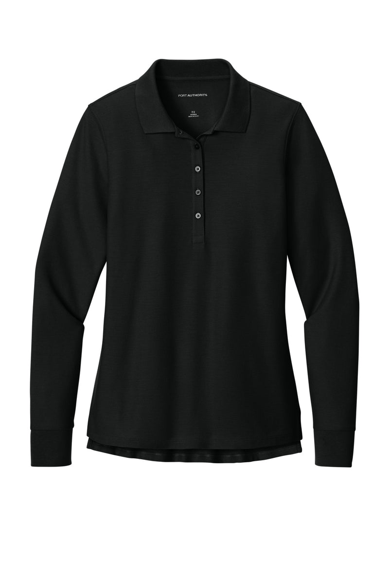 Port Authority Women's Wearever Signature Pique Long Sleeve Polo - Deep Black