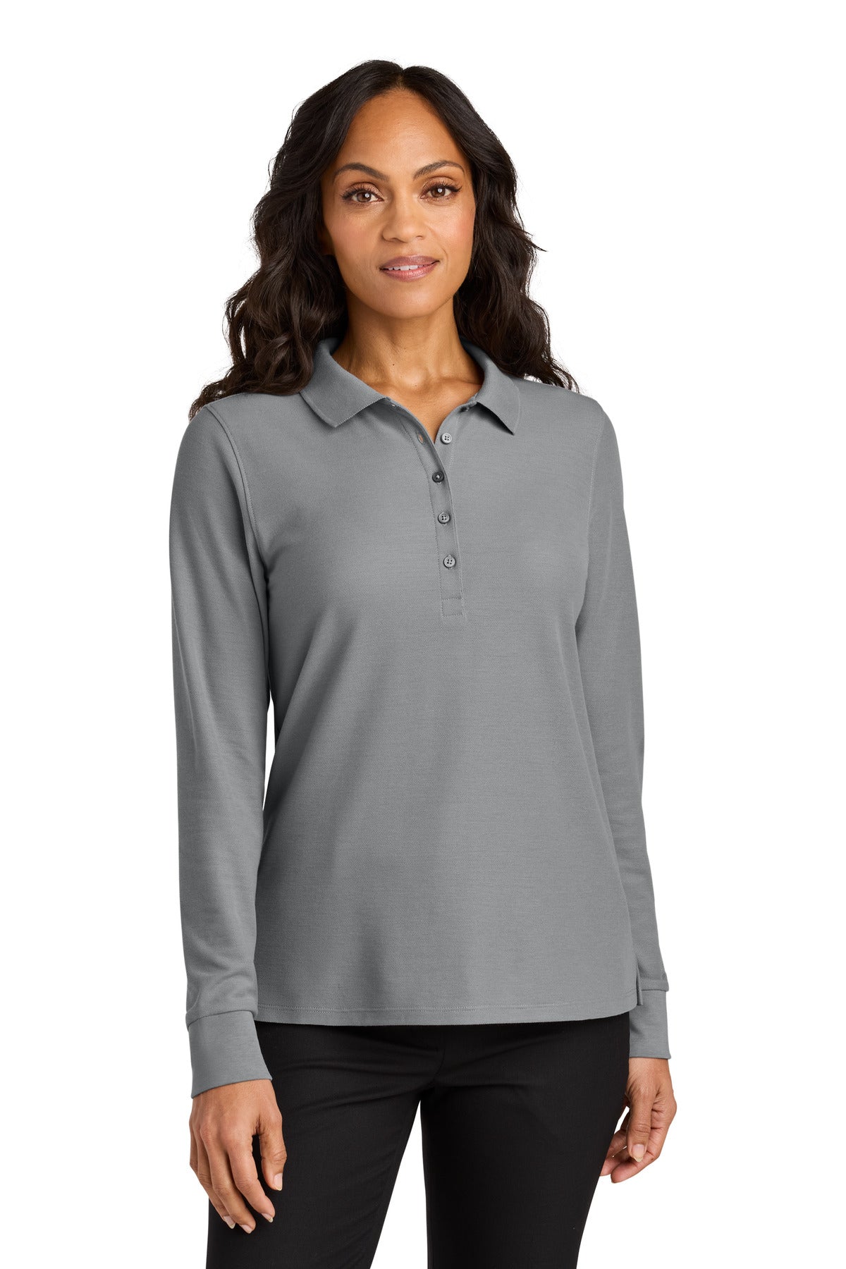 Port Authority Women's Wearever Signature Pique Long Sleeve Polo - Gusty Grey