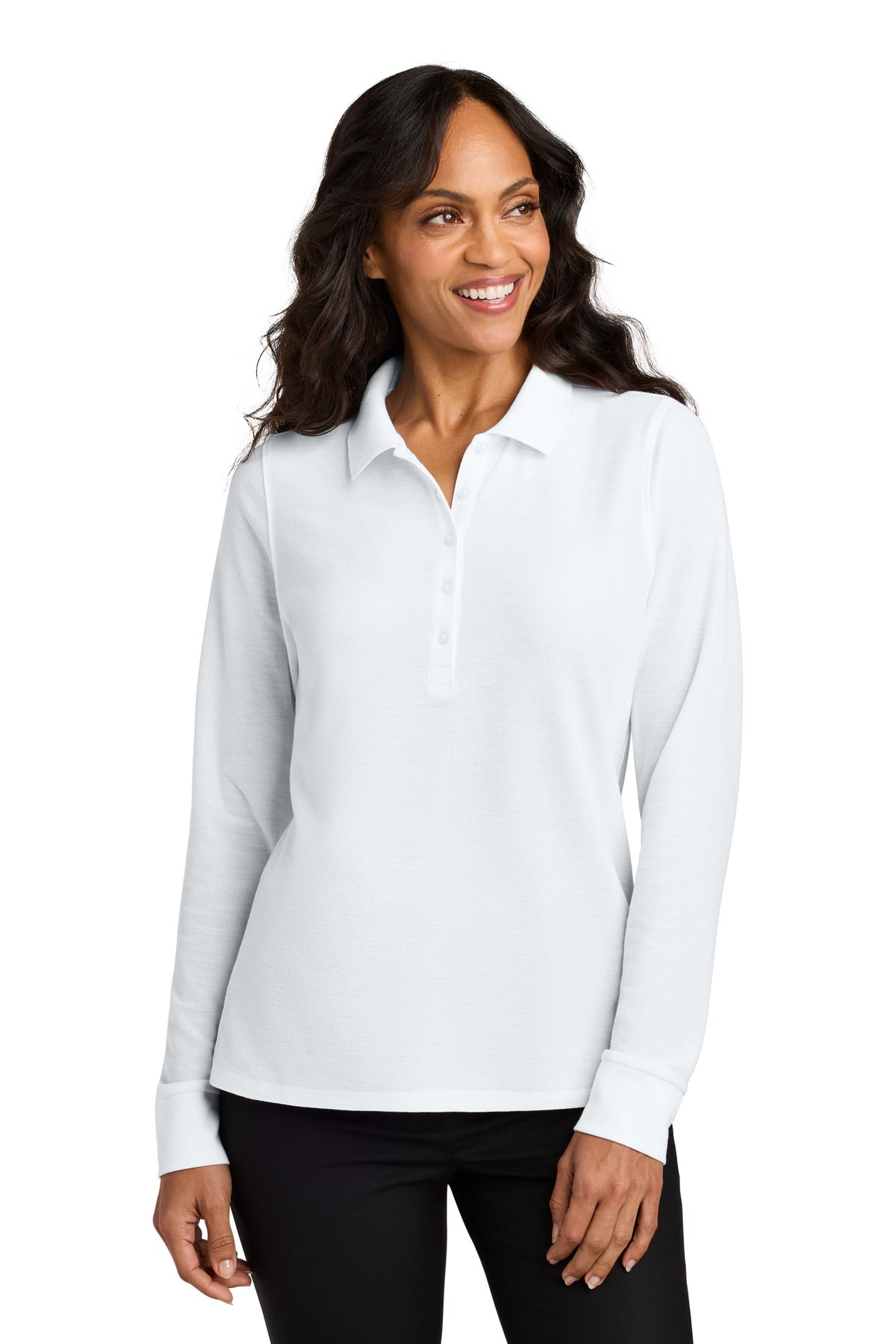 Port Authority Women's Wearever Signature Pique Long Sleeve Polo - White