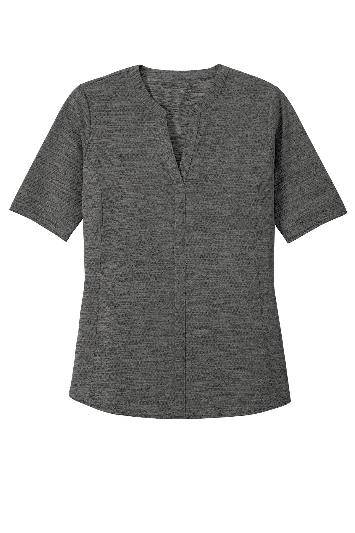 Port Authority  Women's Stretch Heather Open Neck Top - Black/ Thunder Grey
