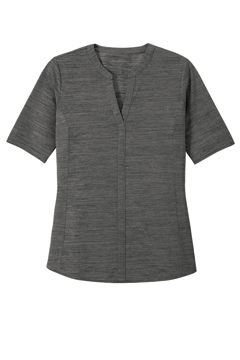 Port Authority  Women's Stretch Heather Open Neck Top - Black/ Thunder Grey