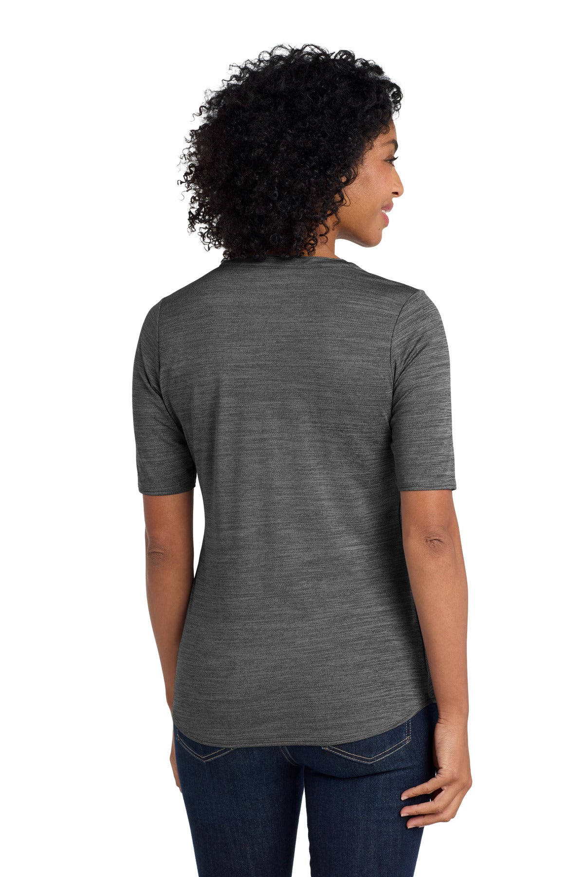 Port Authority  Women's Stretch Heather Open Neck Top - Black/ Thunder Grey