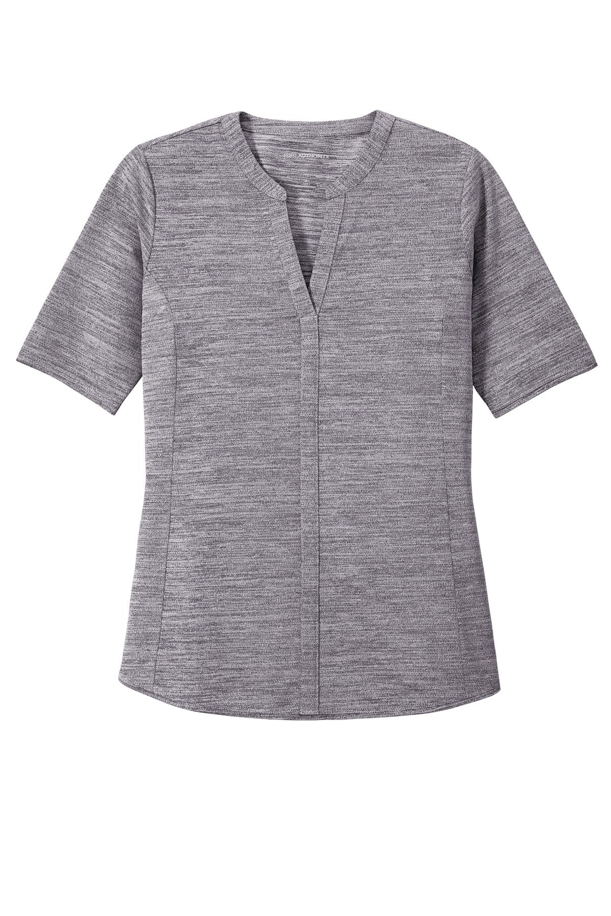 Port Authority  Women's Stretch Heather Open Neck Top - Graphite/ White