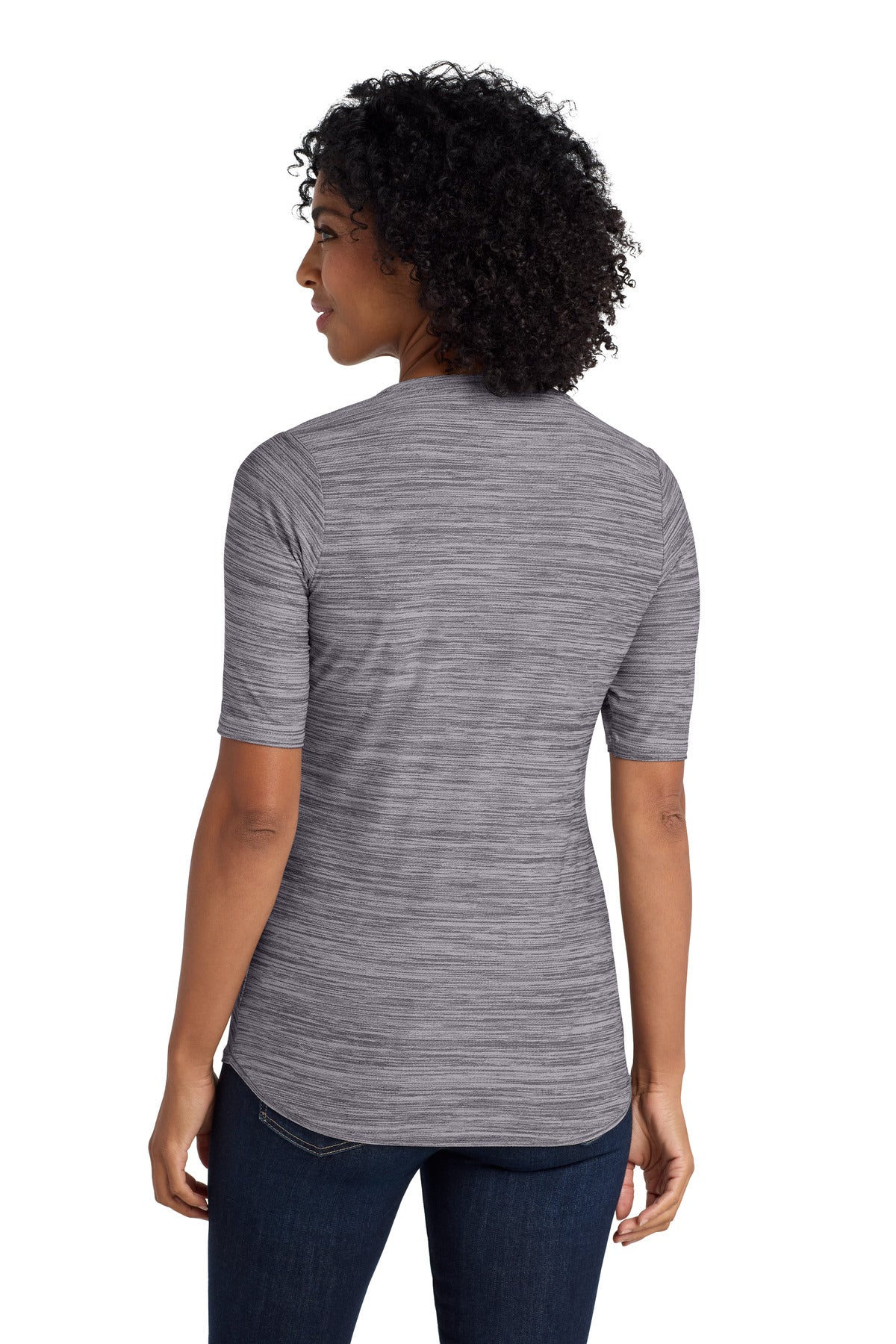 Port Authority  Women's Stretch Heather Open Neck Top - Graphite/ White
