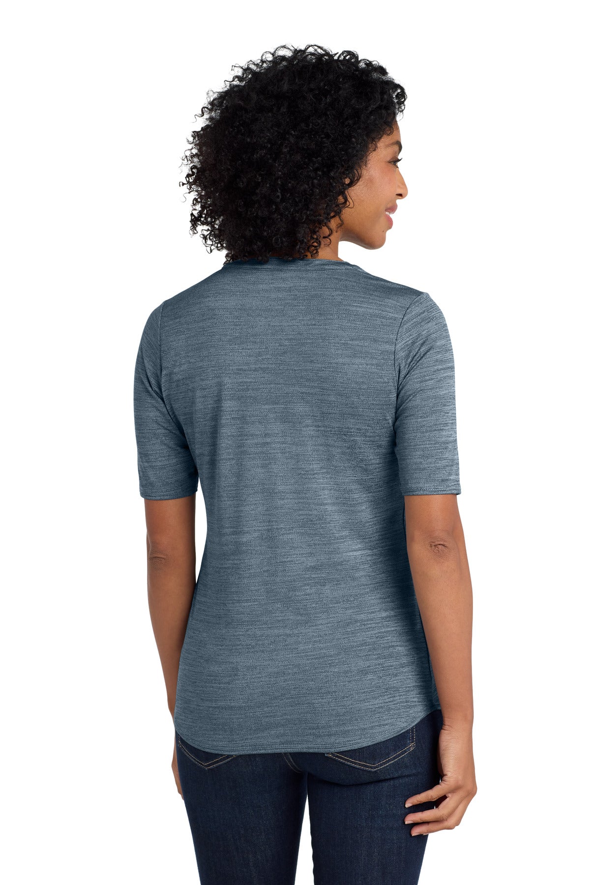 Port Authority  Women's Stretch Heather Open Neck Top - Regatta Blue/ Gusty Grey