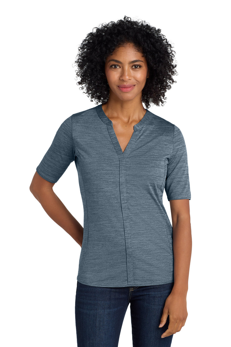 Port Authority  Women's Stretch Heather Open Neck Top - Regatta Blue/ Gusty Grey
