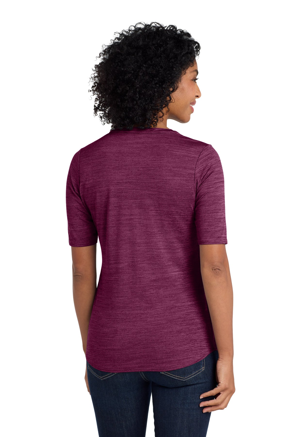 Port Authority  Women's Stretch Heather Open Neck Top - Violet Purple/ Black