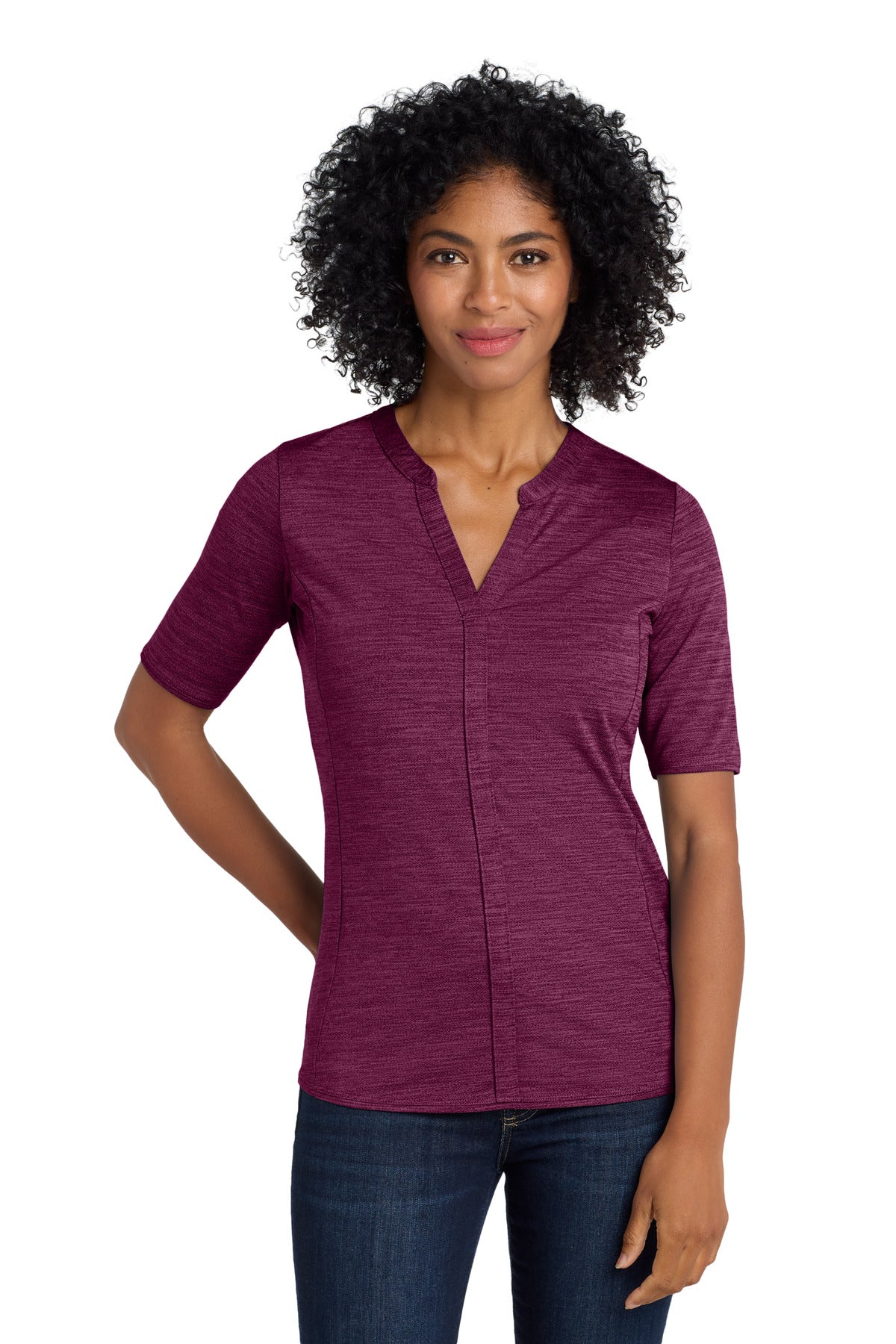 Port Authority  Women's Stretch Heather Open Neck Top - Violet Purple/ Black