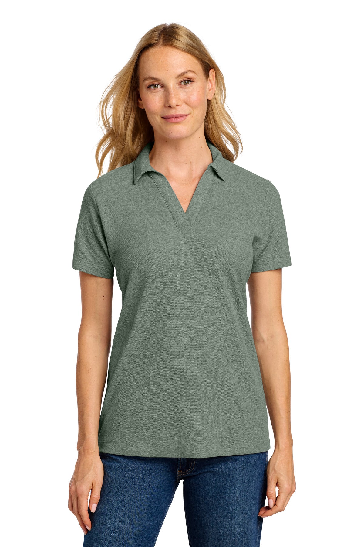 Port Authority Women's C-FREE Cotton Blend Pique Polo - Dark Green Heather
