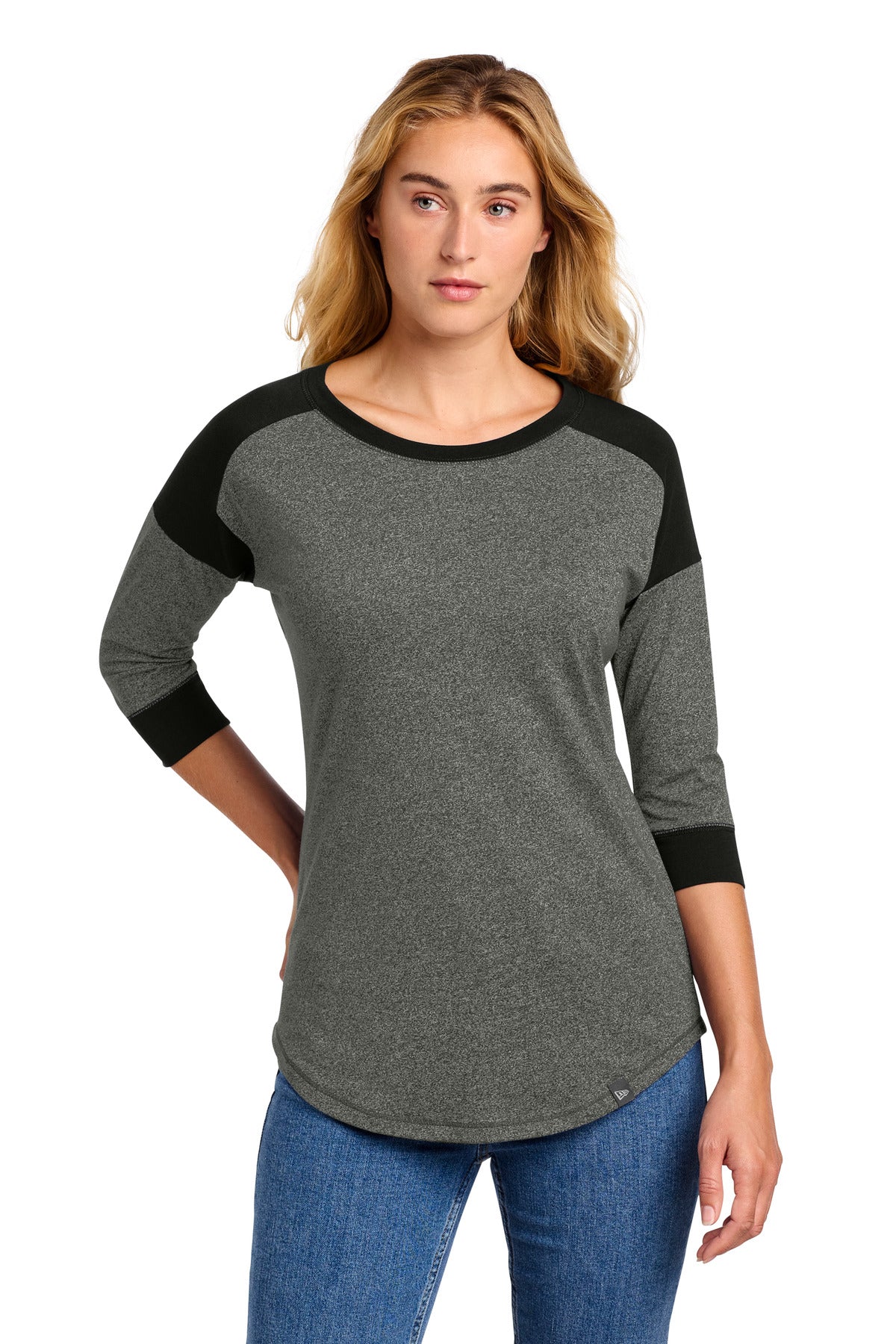 New Era  Women's Heritage Blend 3/4-Sleeve Baseball Raglan Tee - Black/ Black Twist