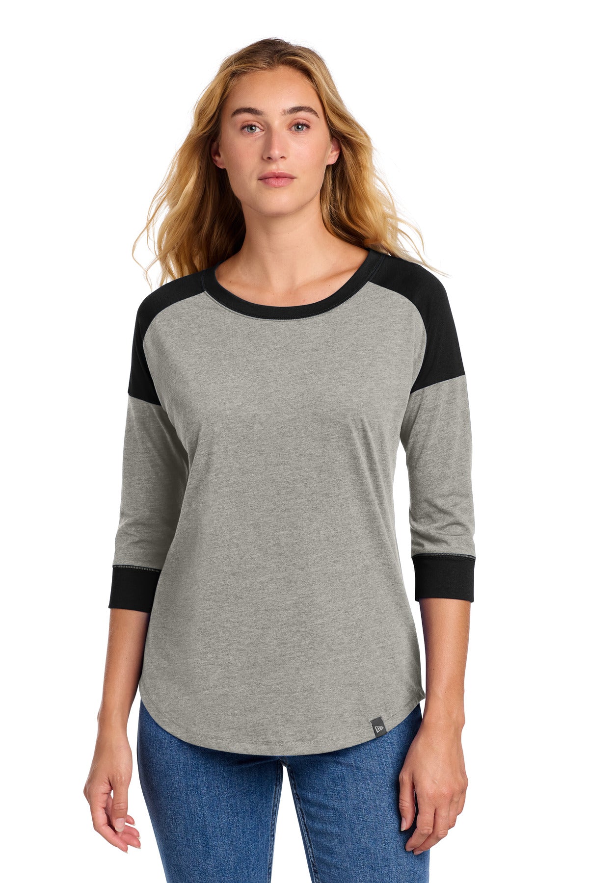 New Era  Women's Heritage Blend 3/4-Sleeve Baseball Raglan Tee - Black/ Rainstorm Grey Heather