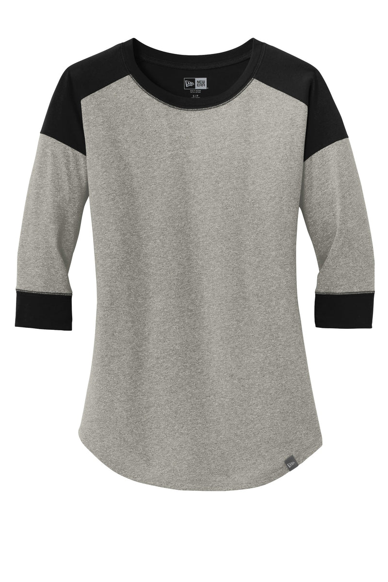 New Era  Women's Heritage Blend 3/4-Sleeve Baseball Raglan Tee - Black/ Rainstorm Grey Heather