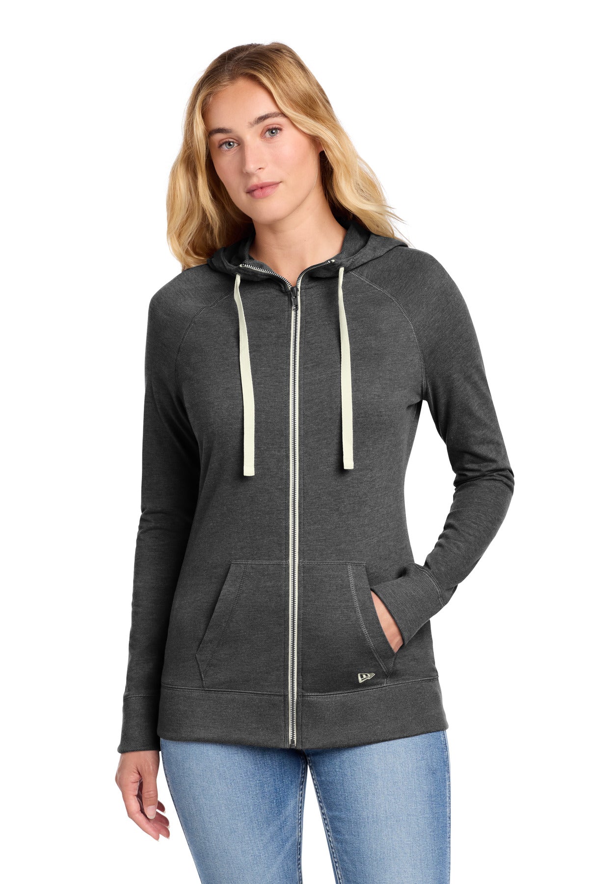 New Era Women's Sueded Cotton Blend Full-Zip Hoodie - Black Heather