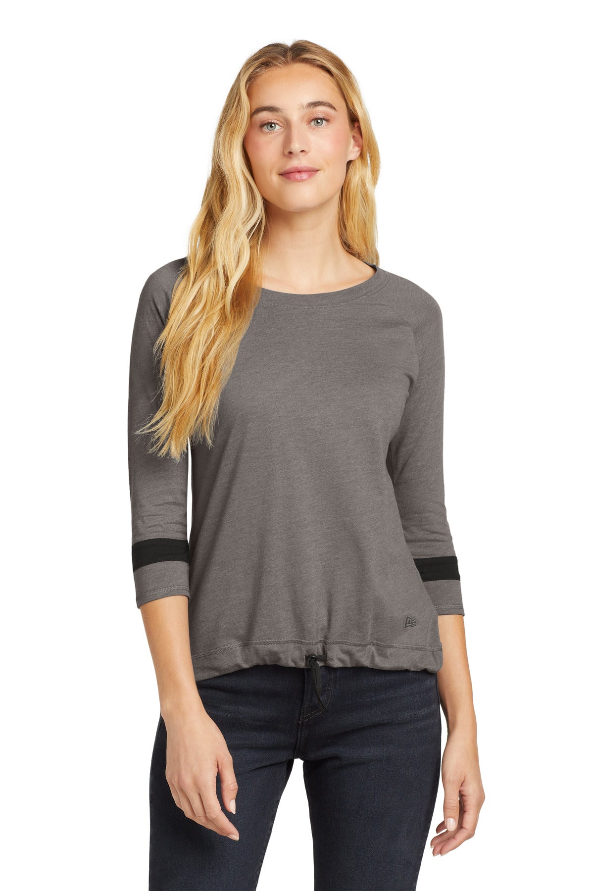 New Era  Women's Tri-Blend 3/4-Sleeve Tee - Shadow Grey/ Black Solid
