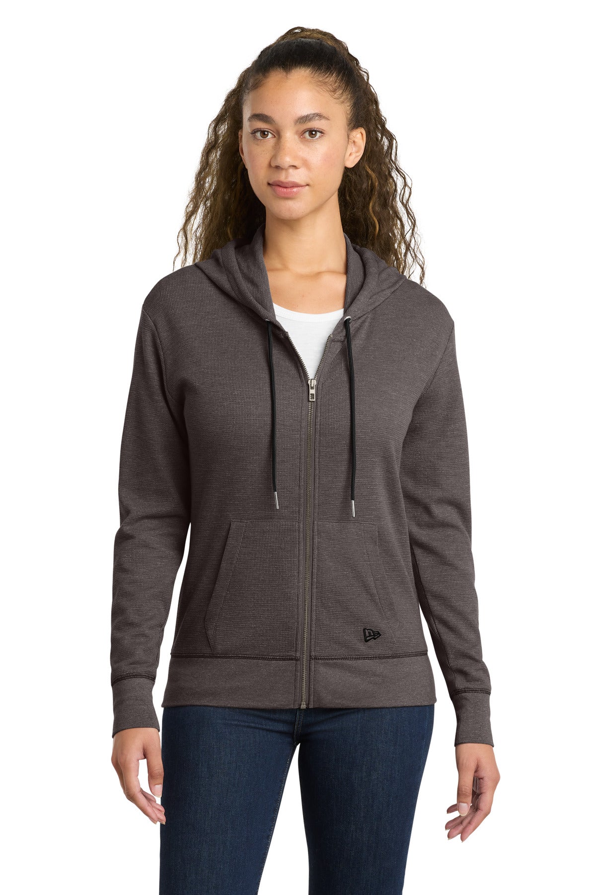 New Era Women's Thermal Full-Zip Hoodie - Black Heather