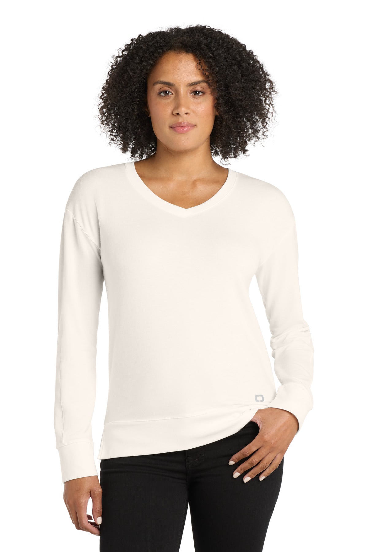 OGIO Women's Luuma Flex Long Sleeve V-Neck - Ivory Snow