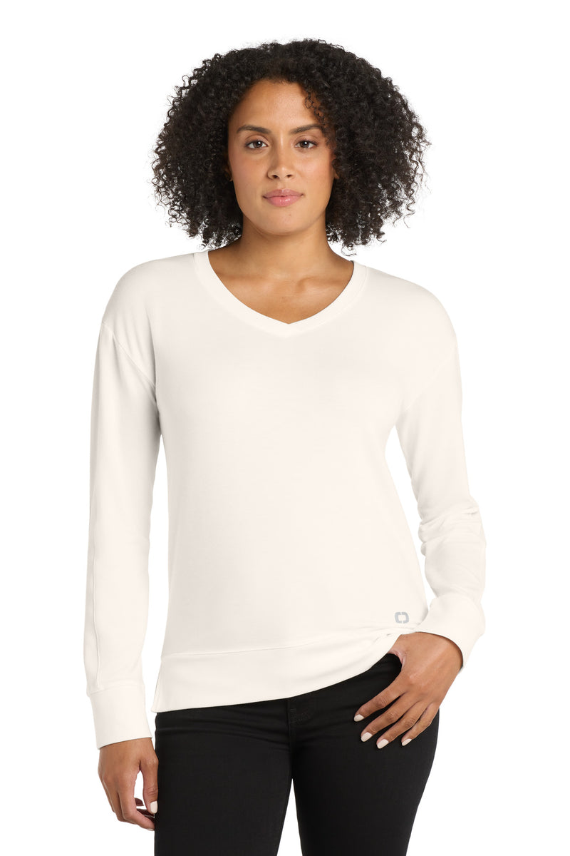 OGIO Women's Luuma Flex Long Sleeve V-Neck - Ivory Snow