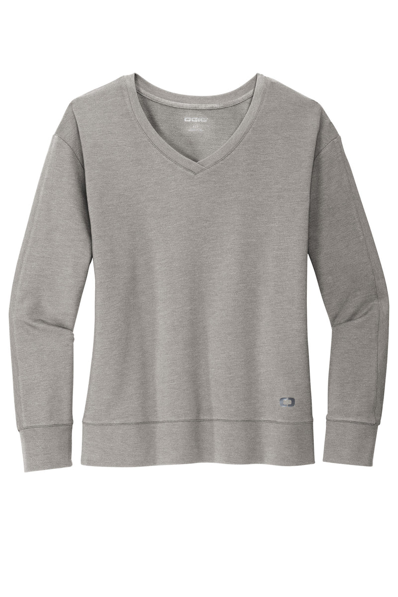 OGIO Women's Luuma Flex Long Sleeve V-Neck - Petrol Grey Heather