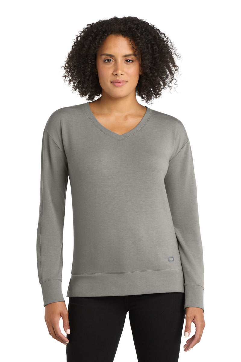 OGIO Women's Luuma Flex Long Sleeve V-Neck - Petrol Grey Heather