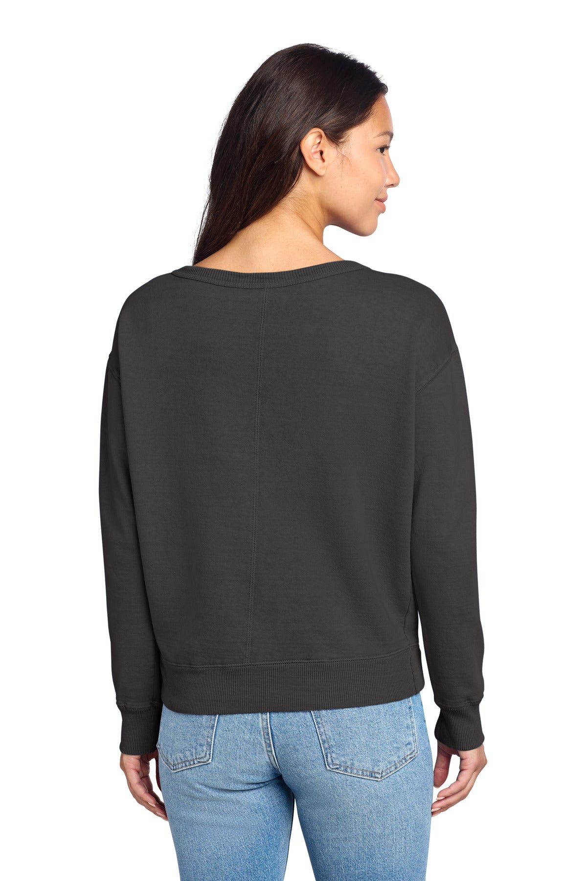Port & Co Women's Beach Wash Garment-Dyed V-Neck Sweatshirt - Coal
