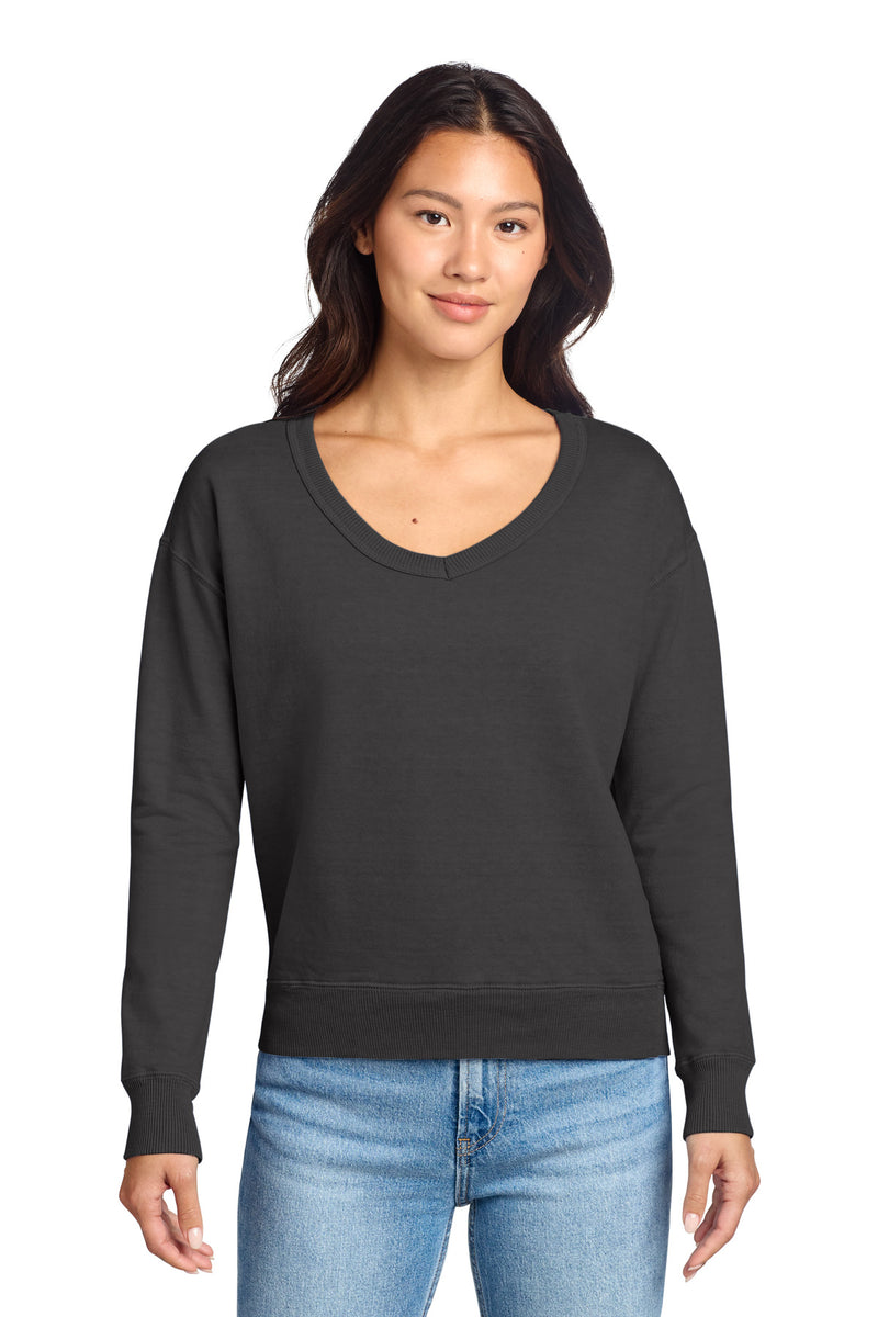 Port & Co Women's Beach Wash Garment-Dyed V-Neck Sweatshirt - Coal