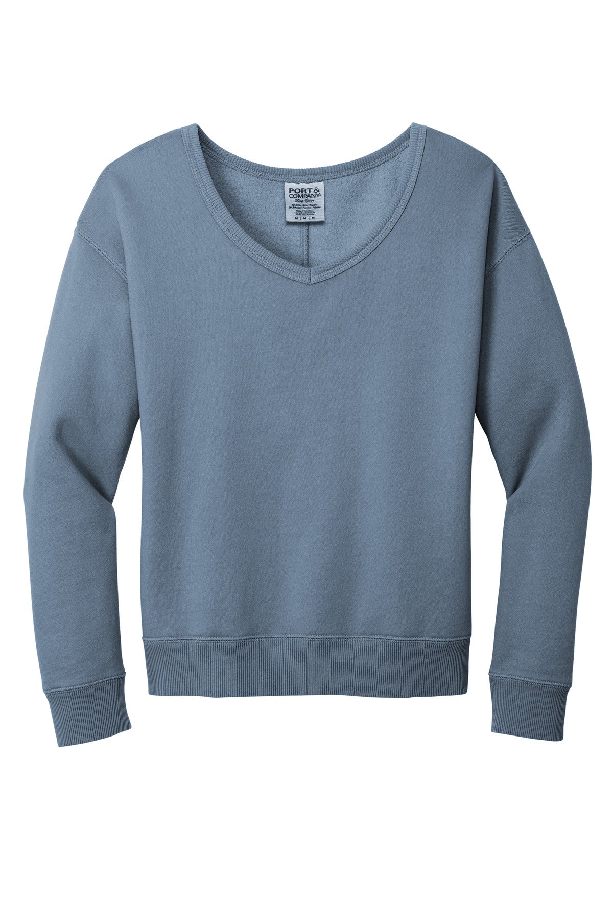 Port & Co Women's Beach Wash Garment-Dyed V-Neck Sweatshirt - Faded Denim