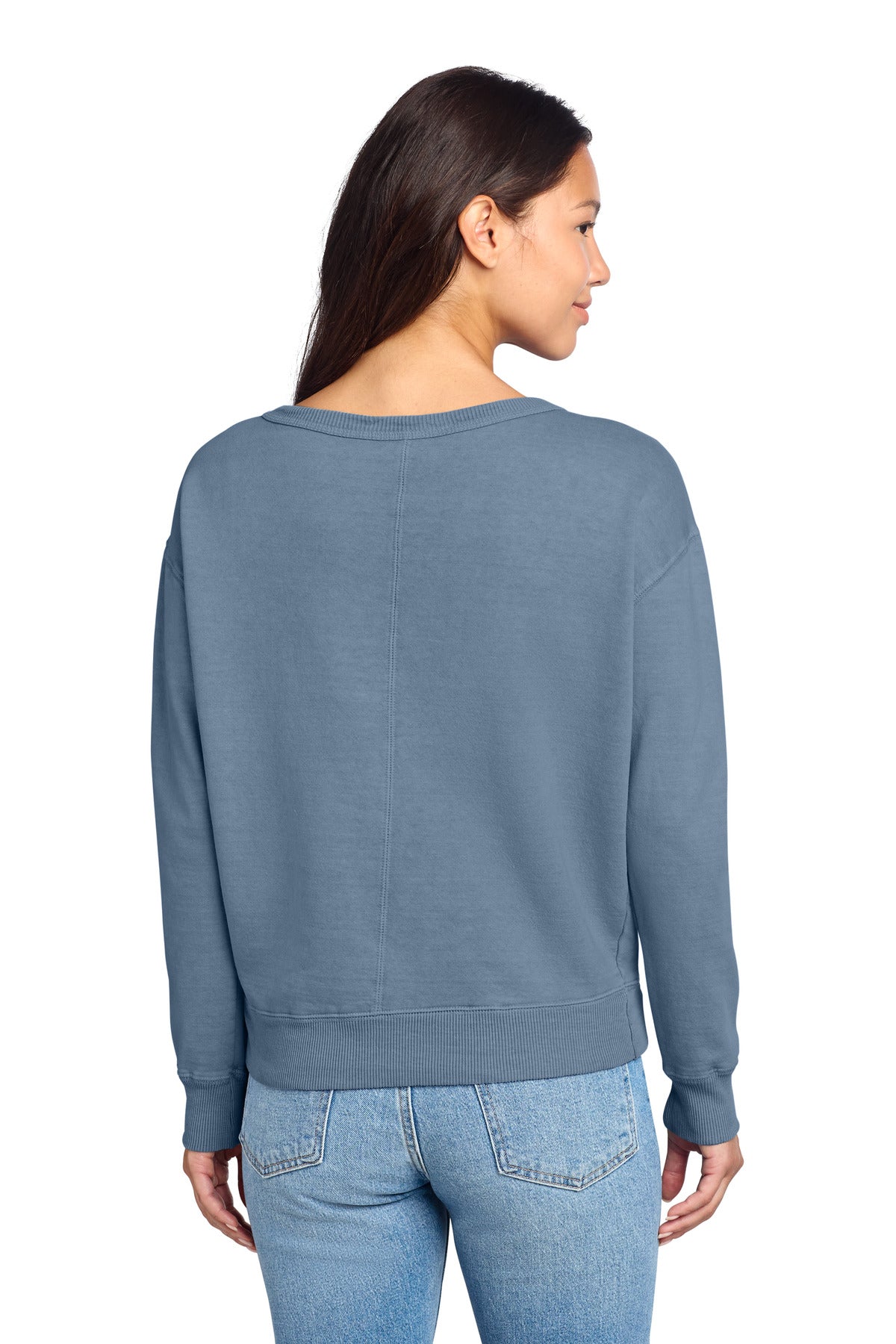 Port & Co Women's Beach Wash Garment-Dyed V-Neck Sweatshirt - Faded Denim