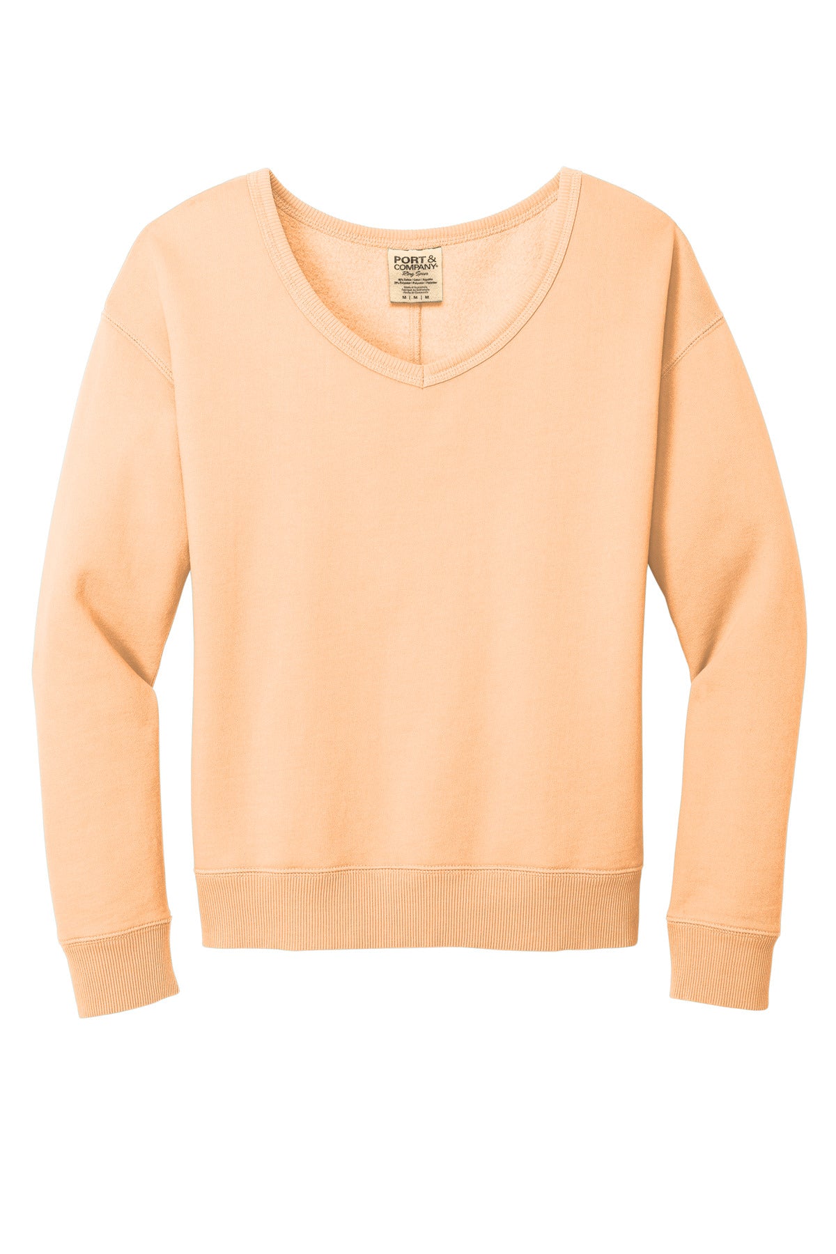 Port & Co Women's Beach Wash Garment-Dyed V-Neck Sweatshirt - Peach