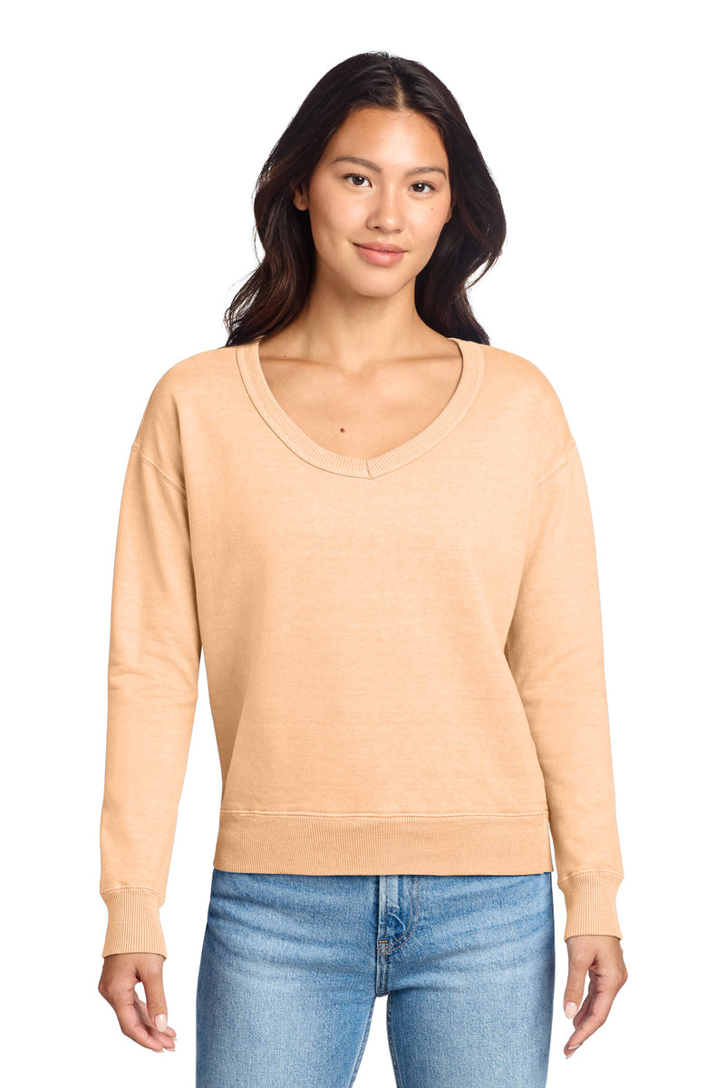 Port & Co Women's Beach Wash Garment-Dyed V-Neck Sweatshirt - Peach