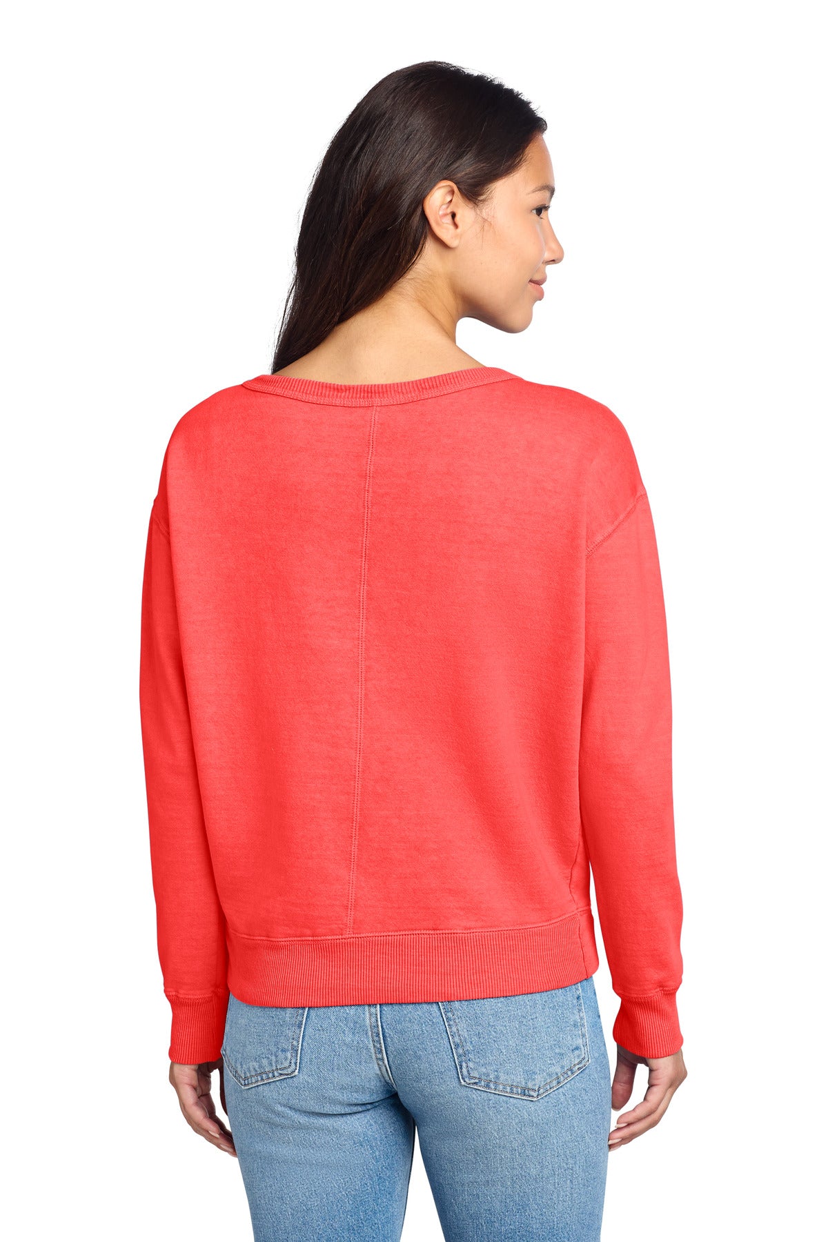 Port & Co Women's Beach Wash Garment-Dyed V-Neck Sweatshirt - Poppy