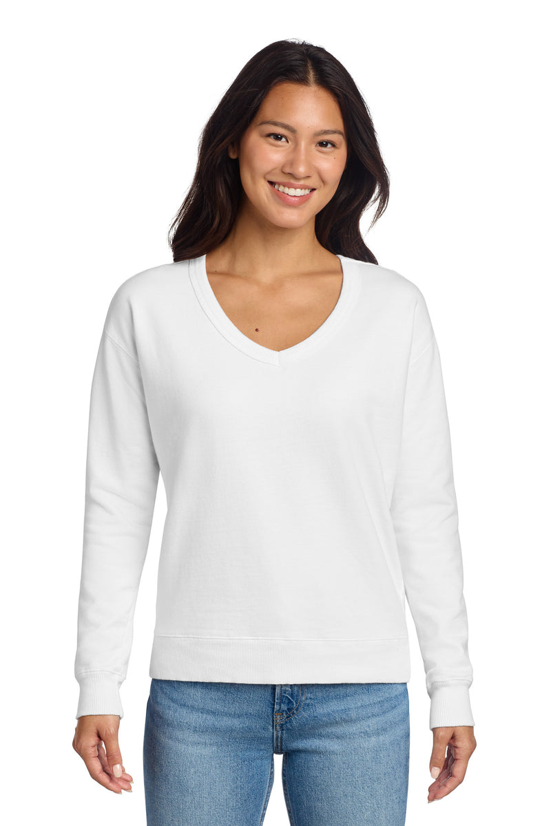 Port & Co Women's Beach Wash Garment-Dyed V-Neck Sweatshirt - White