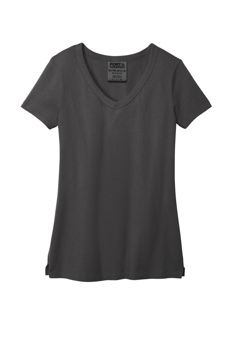 Port & Co Women's Beach Wash Garment-Dyed V-Neck Tee - Coal