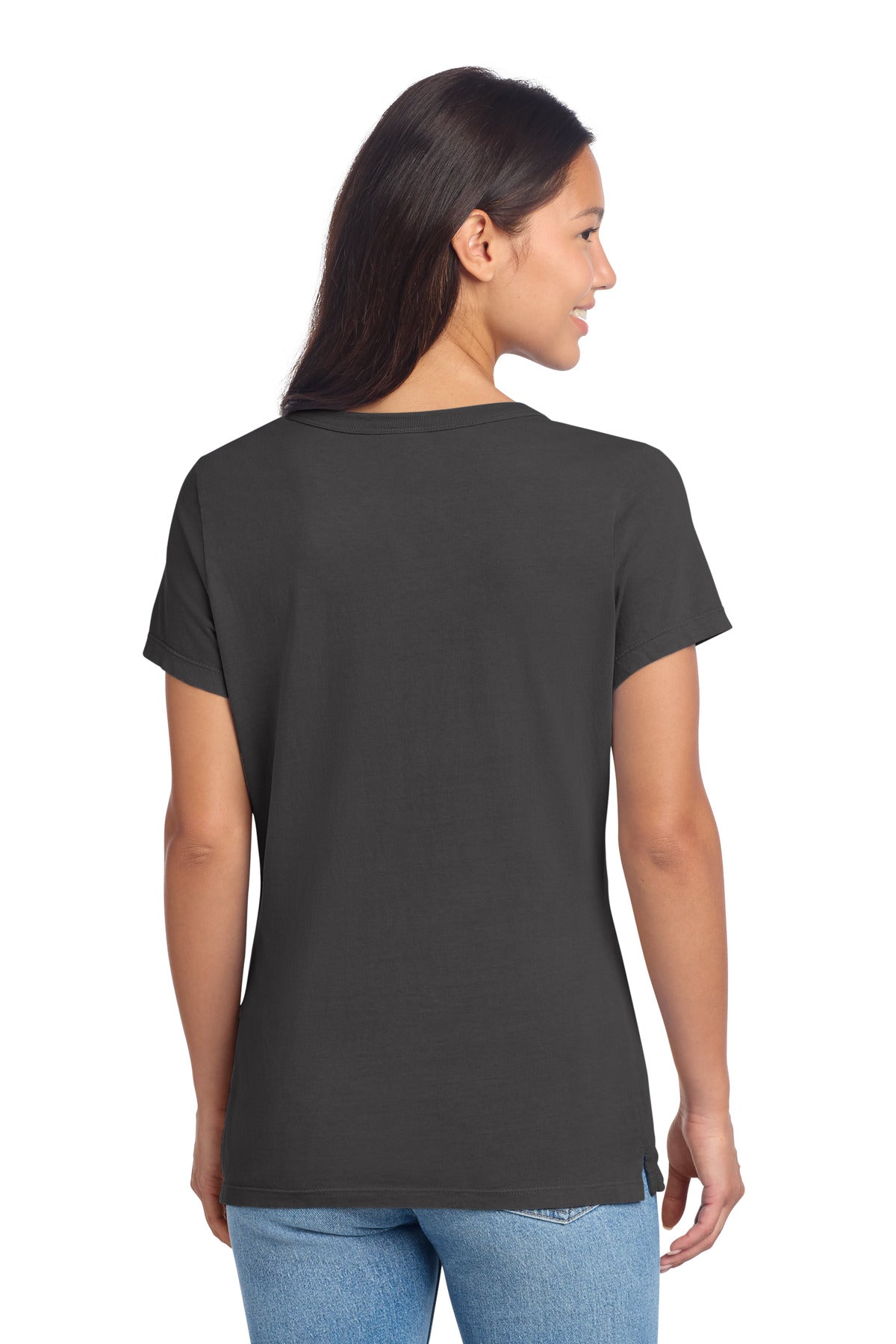 Port & Co Women's Beach Wash Garment-Dyed V-Neck Tee - Coal