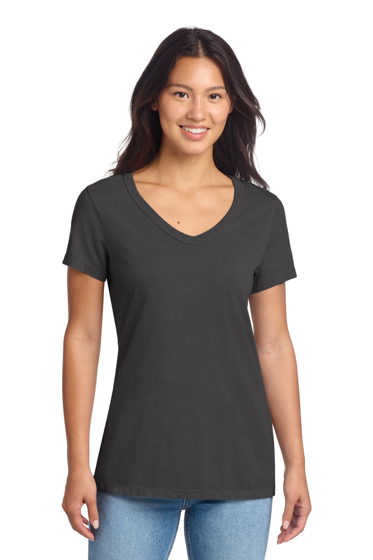Port & Co Women's Beach Wash Garment-Dyed V-Neck Tee - Coal