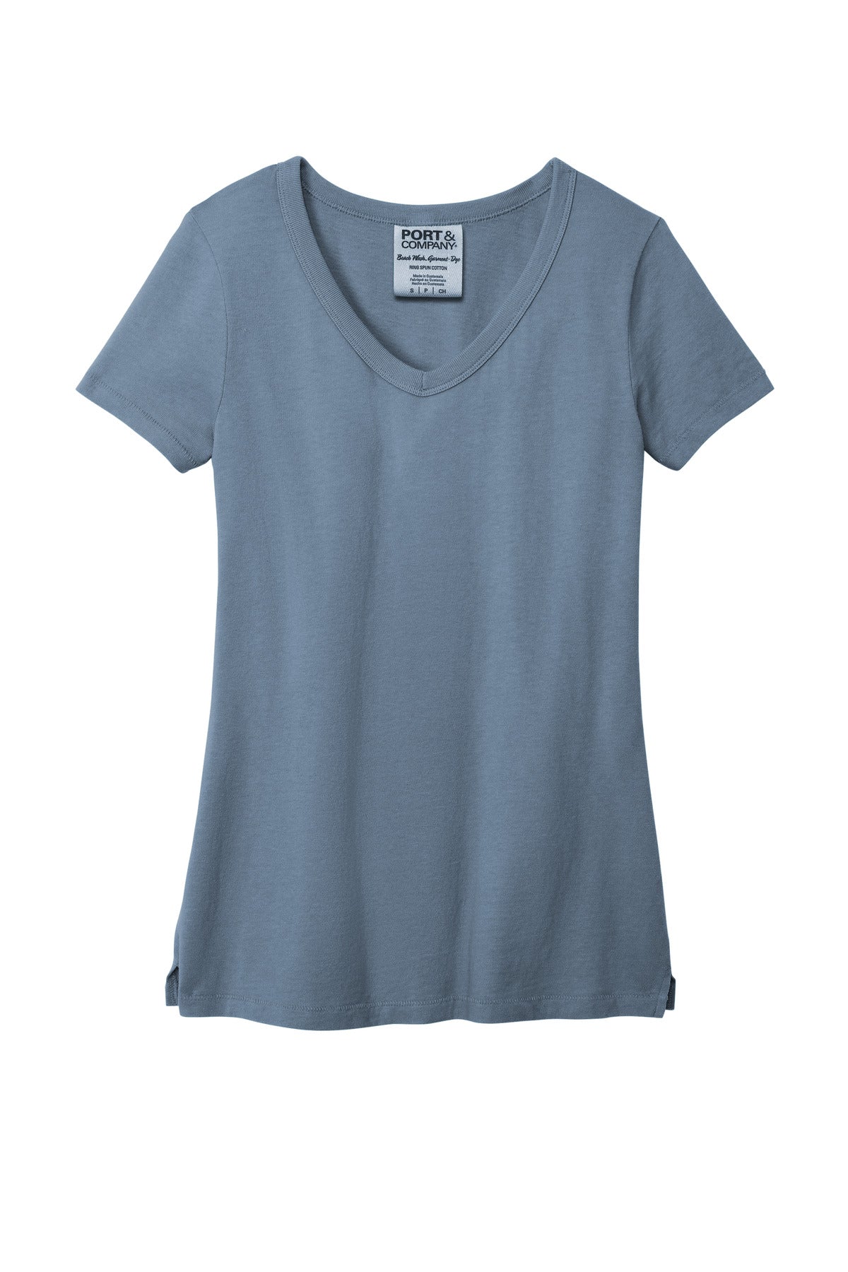 Port & Co Women's Beach Wash Garment-Dyed V-Neck Tee - Faded Denim