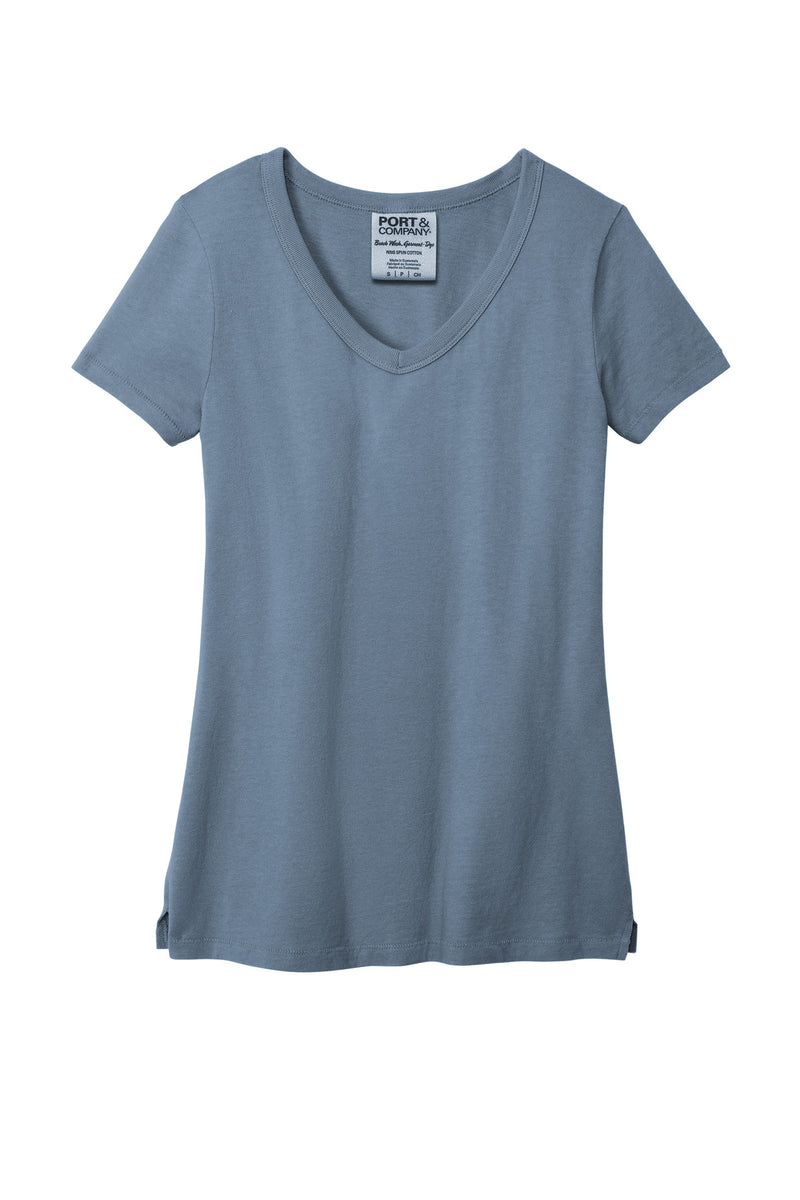 Port & Co Women's Beach Wash Garment-Dyed V-Neck Tee - Faded Denim